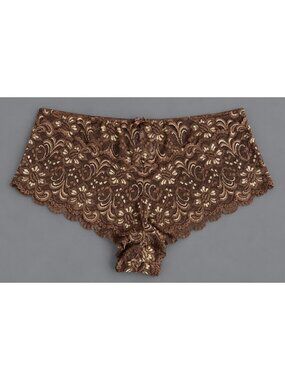 Vintage Y2K CACIQUE Womens Plus Size 22/24 Brown Lace Cheeky Boyshort Panty NWT